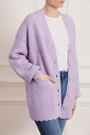 Womens Bow Stitch Longline Cardigan Purple | Needle & Thread Exclusives