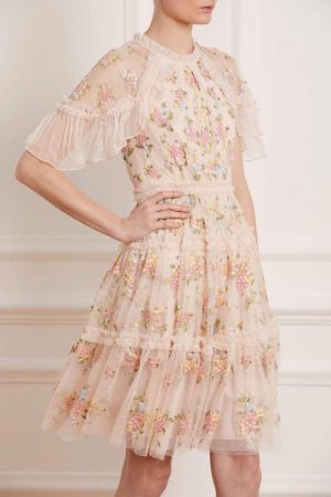 Womens Emma Ditsy Mini Dress Pink | Needle & Thread Embroidered Dresses