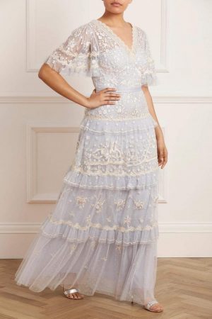 Womens Francine Gown Blue | Needle & Thread Embroidered Dresses