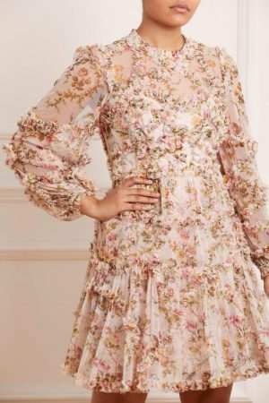 Womens Garland Flora Ruffle Mini Dress Multi | Needle & Thread Dresses