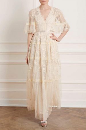 Womens Lottie Lace Gown Champagne | Needle & Thread Bridesmaid