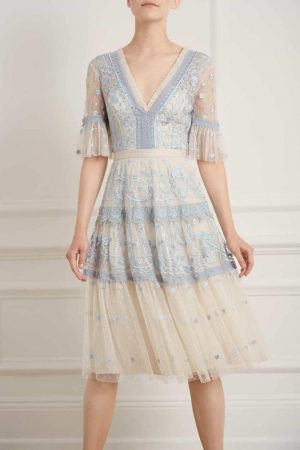 Womens Midsummer Lace Dress Blue | Needle & Thread Embroidered Dresses