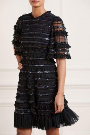 Womens Nancy Frill Mini Dress Black | Needle & Thread Dresses