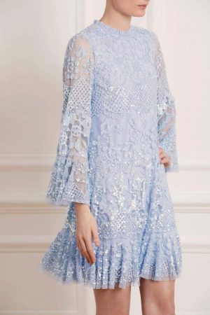 Womens Snowdrop Mini Dress Blue | Needle & Thread Embellished Dresses