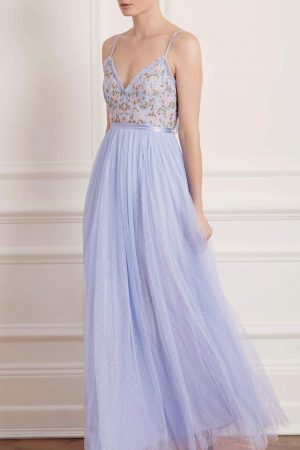 Womens Emma Ditsy Bodice Cami Maxi Dress Blue | Needle & Thread Embroidered Dresses