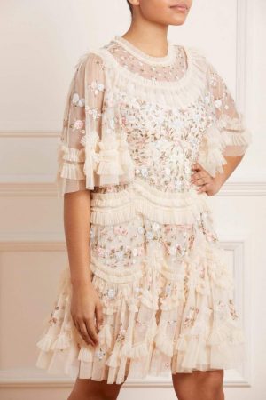 Womens Lalabelle Mini Dress Champagne | Needle & Thread Embroidered Dresses